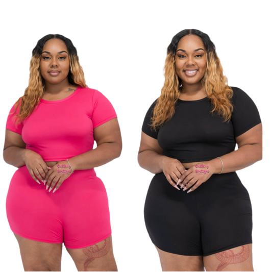 Plus Size Short Sleeve Crop Top & Shorts Set